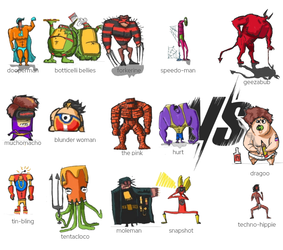 Super Spandex character lineup